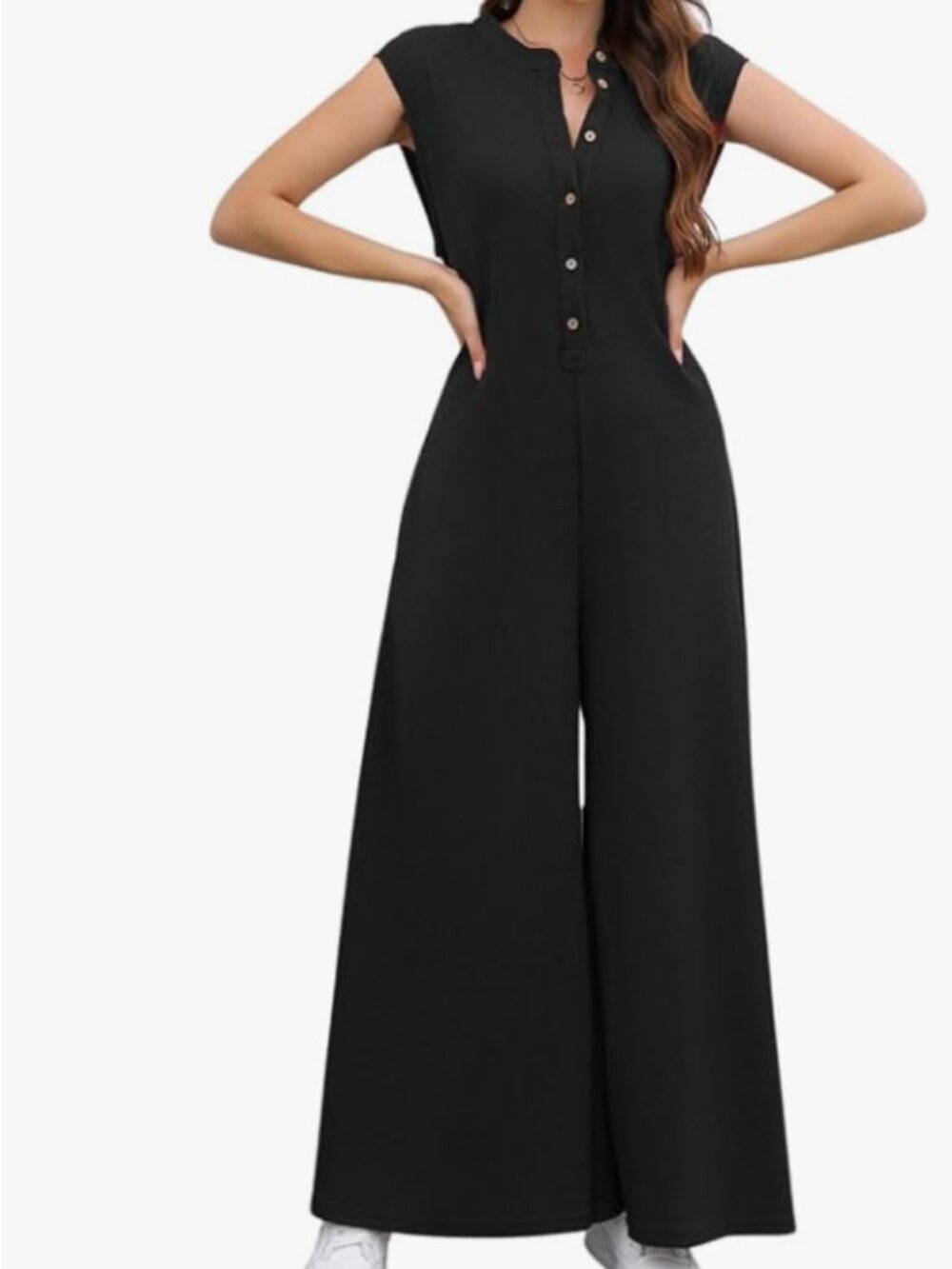Sleeveless Jumpsuits for Women Casual Loose Fit Button Down Wide Leg Pants